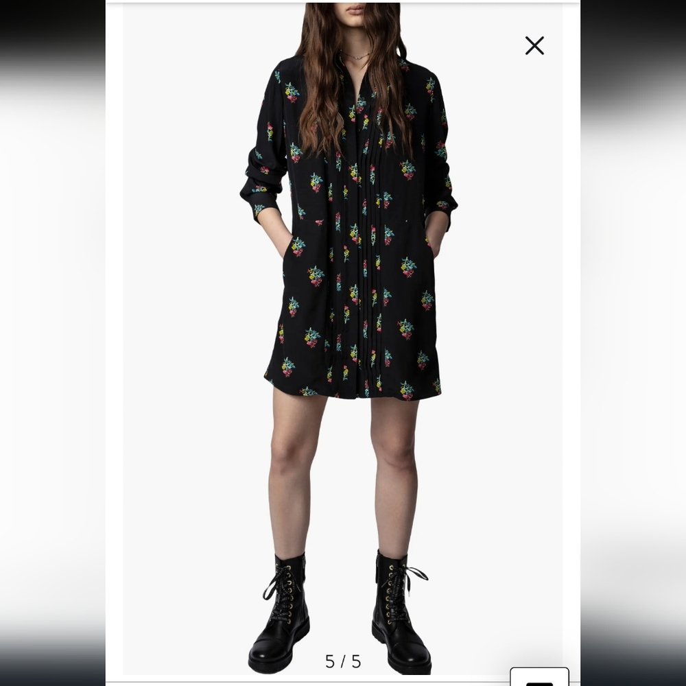 Zadig & Voltaire Rougi Floral Long Sleeve Silk Shirtdress - Picture 1 of 10